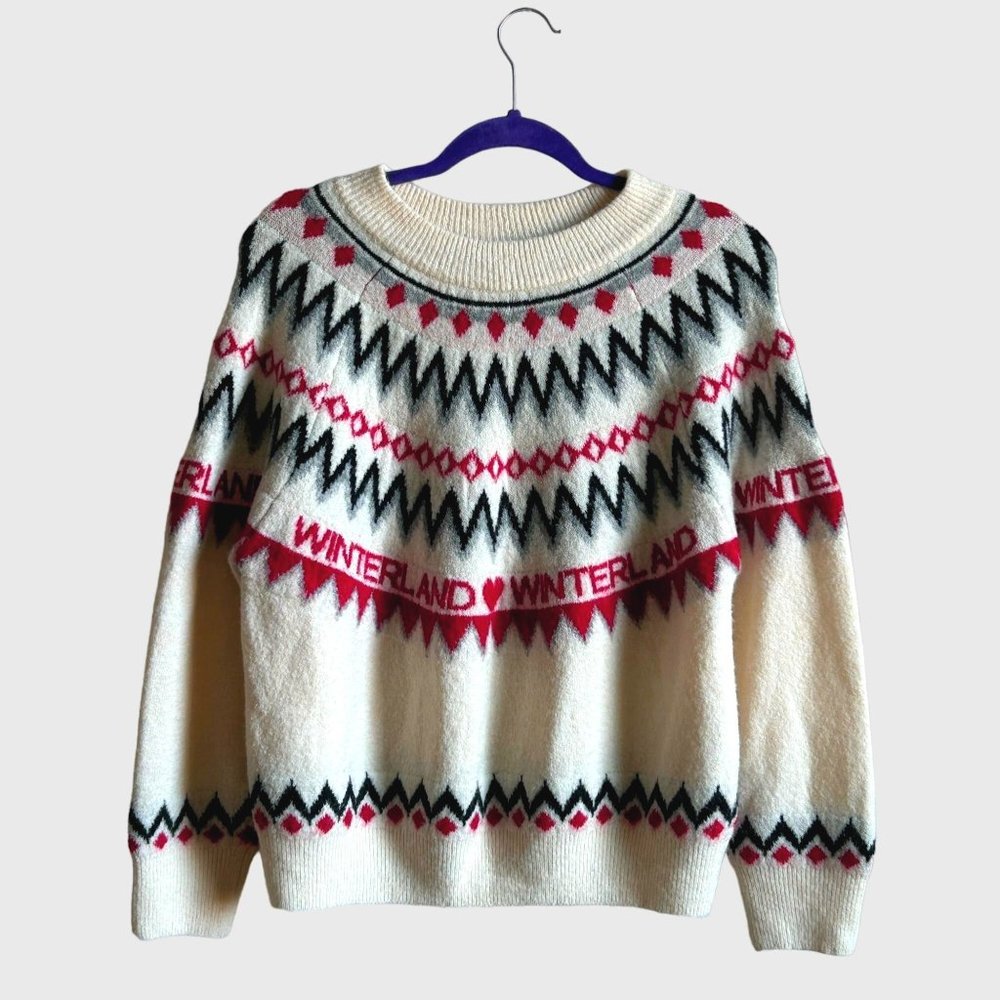 H&M Winterland Jacquard Sweater Jumper Wool Content Fair Isle Holiday Women Sz M